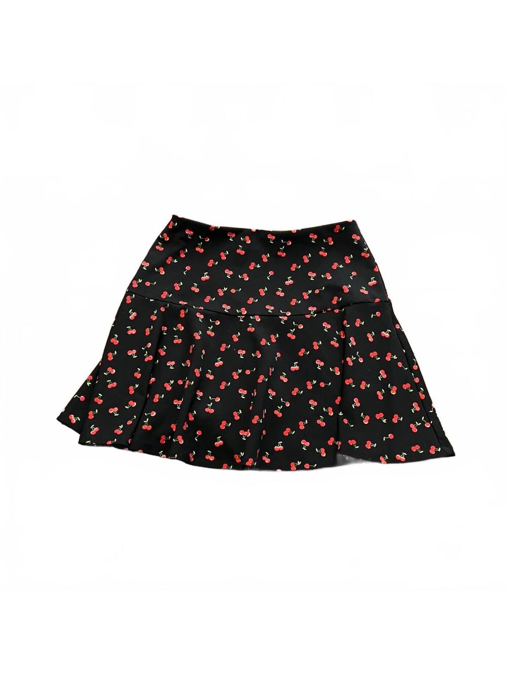 Cato Cherry Print Black Skater Whimsical 2000's Art Deco Coquette Skirt Small